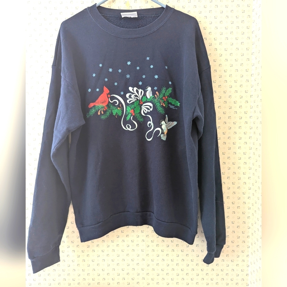 💙 Endless Designs Women's Sweatshirt Christmas Cardinal Birds Vintage